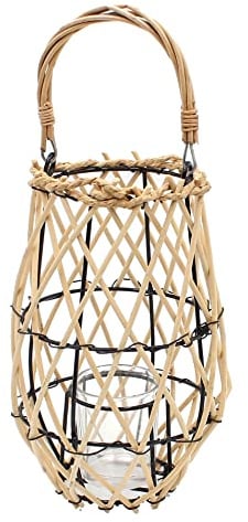 Laterne Bambus mit Metalleinsatz/klein/mit Windlichtglas/Natur/L/B/H 22 x 14 x 22 cm