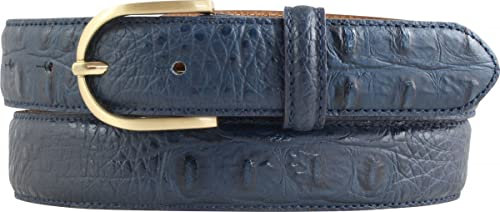 BELTINGER Damen-Gürtel mit Krokoprägung 3 cm | Leder-Gürtel für Damen 30mm Kroko-Optik | Kroko-Muster mit runder, goldener Gürtelschließe | Marine 90cm
