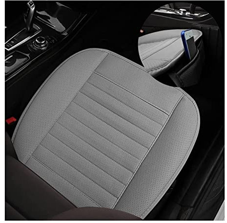 Funda de asiento de coche universal de piel, cojín delantero antideslizante, suave, transpirable, de carbón de bambú (gris)