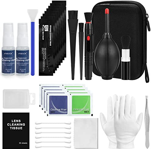 ARVOK 32 Kit Pulizia Fotocamera, Kit Pulizia Lenti per per Obiettivo Fotografico Obiettivi Ottici e Fotocamere Reflex, Accessori per la Pulizia Della Fotocamera per Canon Nikon Sony Pentax