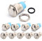 RUNCCI-YUN 10 Piezas 12 mm Interruptor de Botón de Metal Resistente al Agua,Pulsador Momentáneo 12V+Interruptor de Botón Autoblocante Mini Interruptores 3A 12V / 24V / 125V / 250VAC (Cabeza Plana)