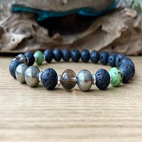 Sudemota Armreif Natürliche 8 mm Pyrit Rauchquarz Lavastein Perlen Armband Relief Bead # 14387
