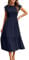 Yuson Girl Women Dresses Summer Beach Swing Ladies Dresses Boho Flowy Long Maxi Dresses Crewneck Ruffle Sleeve Smocked Elastic Waist Tiered Sundress Navy Blue