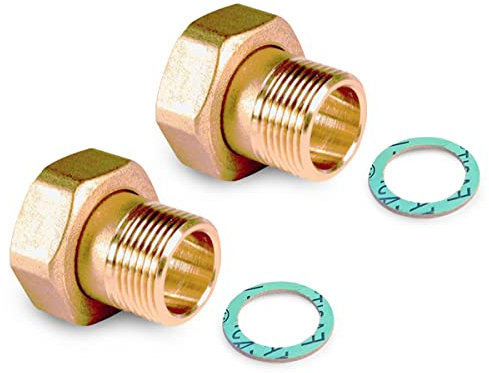 Kit raccordi 2 pezzi 1 M x 11/4 F diritto in ottone sabbiato, con tenuta piana e guarnizione