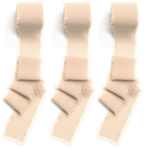 CHUQING Geschenkband 38mm x 6,3m Schleifenband,Helles Creme,Dekoband Seidenband Chiffonband für Hochzeit,Geburtstag,Brautstrauß,Haarschleifen,Geschenk