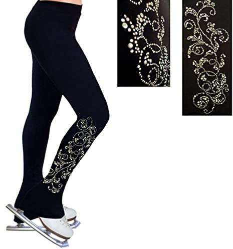 NISMIA Frauen Eiskunstlauf Crystal Eislaufen Hose für Mädchen, Frau Polarfleece Eiskunstlauf Gamaschen mit Strasssteinen Eislaufbekleidung Trainingskleidung (Color : D, Size : 150cm)