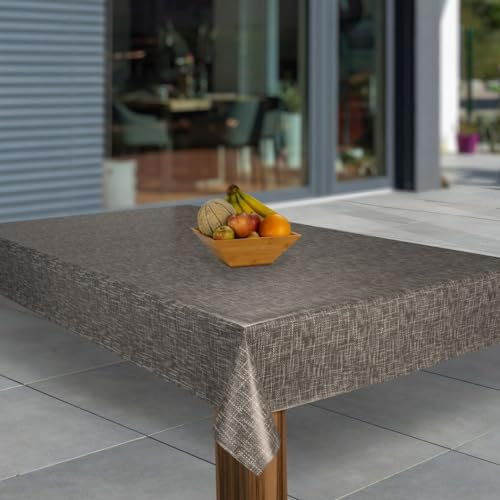 laro Wachstuch-Tischdecke Abwaschbar Garten-Tischdecke Wachstischdecke PVC Plastik-Tischdecken Eckig Meterware Wasserabweisend Abwischbar, Muster:Leinen Grau, Größe:140x140