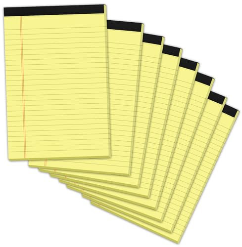 Gelbe Notizblöcke, 12,7 x 20,3 cm, 240 Blatt, perforierte gelbe Blöcke, Papier, schmal, liniert, Schreibblock, 80 g/m², hochwertiges dickes Papier, College-Notizblöcke für Studenten, Büro, Geschäft, 8