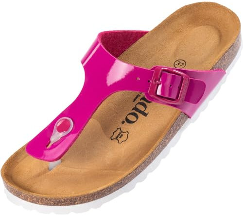 Palado Zehentrenner Damen Kos Lack – gefertigt in Spanien – glänzende Lack-Optik – weiches Veloursleder-Fußbett – dein idealer Sommerbegleiter Fuchsia UK9 - EU42