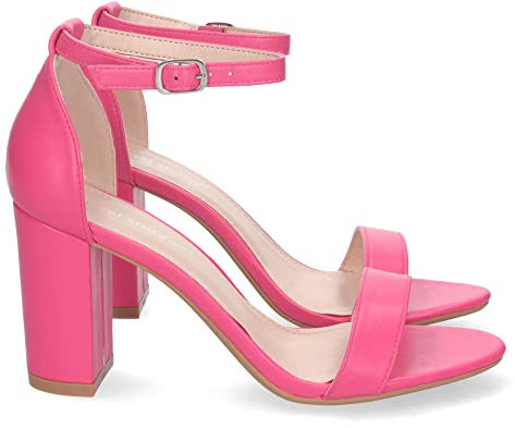 shoes&blues.es 74275 Sandalia de Tacon Alto para Mujer, Comoda, con Pala Fina Simple, Estilo Ankle Strap, y Cierre de Hebilla Fucsia Talla 37