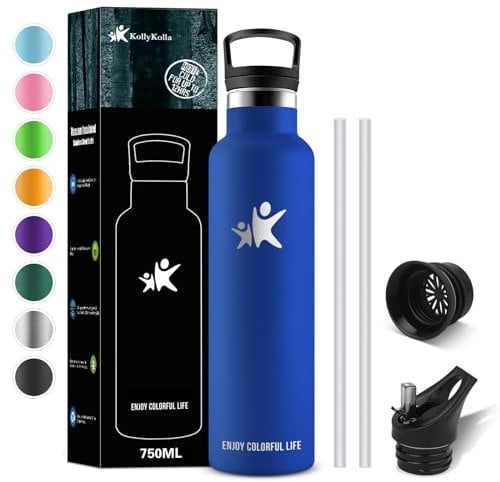KollyKolla Thermosflasche 750ml, Trinkflasche Kohlensaeure Geeignet, Trinkflasche Edelstahl mit Strohhalm, Thermoskanne BPA-frei, Isolierflasche Auslaufsicher, Wasserflasche Sport, Schule, Outdoor