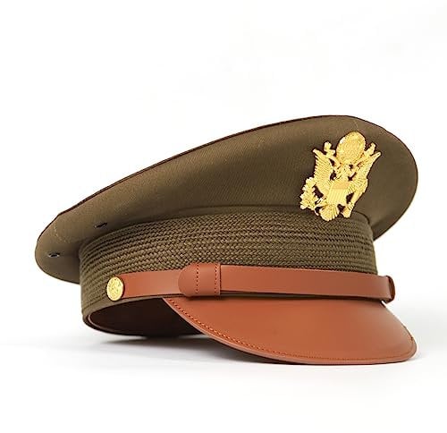 ANQIAO WW2 US Officer Visor Hat Crusher Wool Cap WWII Airborne (7 3/8)