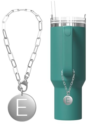 TMNOVO Stanley Accessories Stanley Accessories Charm-Anhänger für Stanley Cup-Becher, Zubehör, kompatibel mit Yeti & Hydro Flask (Initial_E), Silber, 1,2 l