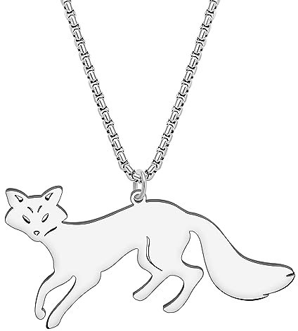 YAYAKO Collier de Renard à Longue Queue Pendentif Chaîne en Acier inoxydable 18K Collier Or Renard Cadeaux pour Femme Filles Charms Bijoux Tendances (Plaqué Argent 052)