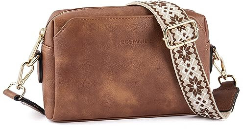 BOSTANTEN Damen Crossbody Bag mit verstellbarem Farbigem Riemen, Damen Umhängetasche aus PU Leder, Schultertasche für Frauen