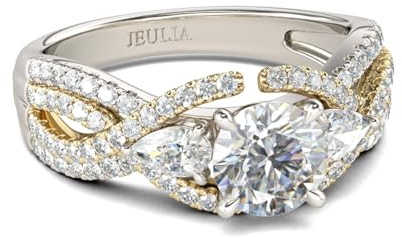 Jeulia Bague de proposition en argent sterling pour femme : deux tons floral taille ronde diamant éternité bague de fiançailles promesse mariage bague de fiançailles anniversaire bijoux cadeau