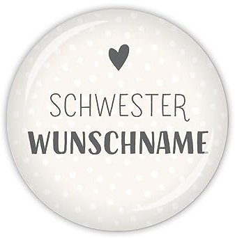 lijelove® PFLEGEHELDEN Schwester mit Wunschname, beige, als Button, Magnet, Taschenspiegel oder Flaschenöffner erhältlich (Art. MD09-01)