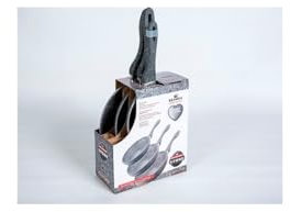 SET PADELLE 3 PZ. CUORE DI PIETRA 20 24 28 CM RIVESTIMENTO INTERNO ANTIADERENTE PIETRA LAVICA GAS E INDUZIONE