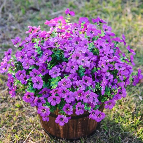 HyeFlora Künstliche Blumen für den Innen- und Außenbereich, Garten, Heimdekoration, Kunstblumen, Gänseblümchen mit Eukalyptusblättern, künstliche Pflanzen, Grünpflanzen, Buchsbaum, Veranda, Terrasse