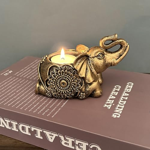 Hosoncovy Harz Elefant Teelicht Kerzenhalter Kerzenhalter Teelicht Kerzenhalter Teelicht Kerzenhalter Dekorative kleine Kerzenhalter für Home Decor (Gold A)