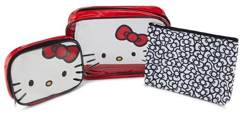 Hello Kitty Kosmetikkoffer-Set – Mädchen, Jungen, Teenager, Erwachsene – Offiziell lizenziertes Hello Kitty Reise-Kosmetikkoffer, 3-teiliges Set, Rot/Ausflug, einfarbig (Getaway Solids)