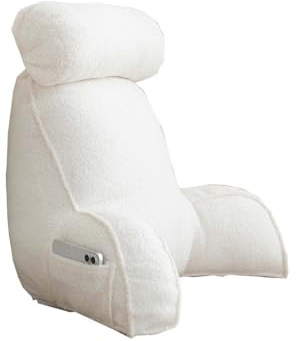 Teddy Fluffy Warm Upgrade Reading Backrest with Neck Pillow for Reading | Watching TV, Soft Arms Lumbar Wrist Support Cushion Bed Rest Pillow, Removable Washable Cover
