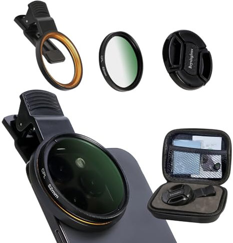 Zirkular-Polarisationsfilter, 52 mm, ultradünn, mehrfach beschichtetes CPL-Objektivfilter, Clip-on Handy-Kamera-Filter-Set, kompatibel mit iPhone 15, 14, 13, 12, 11, Motorola, Google Pixel und andere