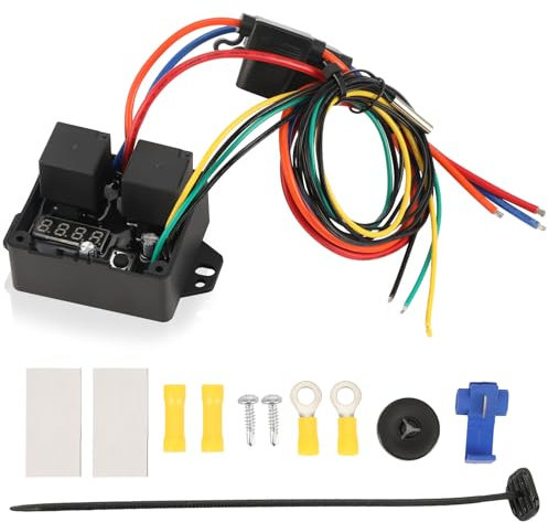 ISINFLASH Digital Radiator Fans Controller Swith Kit 12V and 24V, Adjustable Temperature Range Digital Electric Thermatic Fan Switch Kit from 104ºF to 230ºF (40°C to 110°C) Replace #0444 DC0444