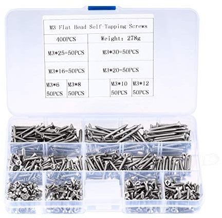 Assortiment 400 pièces Vis Autotaraudeuses M3, Vis à Tête Fraisée, Vis à Bois, Vis Autoperceuses Assortiment pour Panneau de Particules Plaque de Plâtre, Métal - M3x (6/8/10/12/16/20/25/30mm)