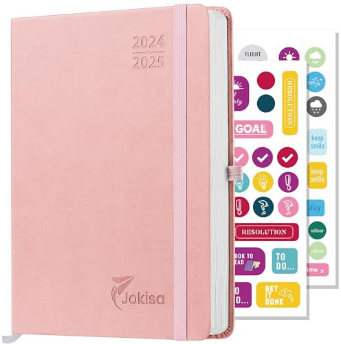 Jokisa Kalender 2025 Buchkalender, Terminplaner 2025 als Semesterplaner ca. A5 (22 x 16 cm), 17-Monate-Terminplaner mit Wochenplaner-1 Woche 2 Seite (Aug.2024-Dez.2025) (Rosa, 22 x 16 cm)