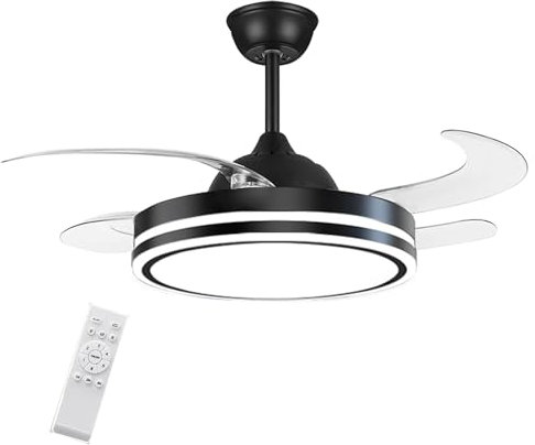 Domhanico Ceiling Fans with Lights and Remote, Ceiling Fan with Retractable Blades, 42 inches Ceiling Fans with Lamps Invisible Motor Silent, Fan Light LED for Bedroom, 6 Speeds, 4H Timing