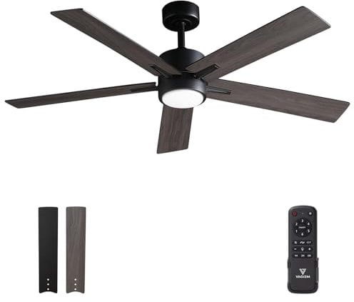 Vagizm Ventilatore da Soffitto con Luce Camera da Letto: Ventilatore da 132 cm con Telecomando – Adatto a Soggiorno, Interno ed Esterno - Silenzioso - 6 Velocità - Nero