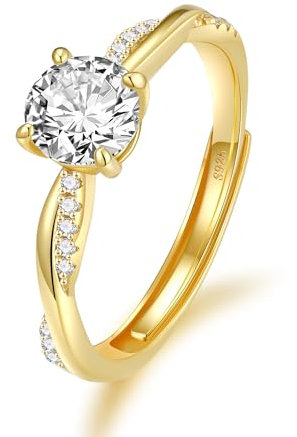 Silber Ringe für Frauen, Verlobungsring Damen Gold Eheringe Ring Frauen Fingerring Verstellbar Damenring Promise Eheringe Silberring für Freundin Frau Momür Schmuck