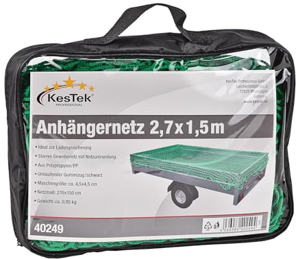 Kestek Anhängernetz 1,5x2,7m, grün - Gepäcknetz, Abdecknetz zur Ladungssicherung, robust, strapazierfähig, ideal für sicheren Transport und Abdeckung von Gütern und Lasten