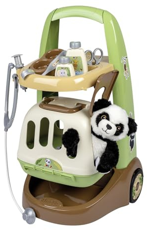 Smoby - Tierarzt-Trolley (31 x 32,1 x 55,2 cm) mit kuschelweichem Panda - 2-in-1 Transportbox mit abnehmbarem Doktorkoffer - Inklusive Zubehör - Ab 3 Jahren