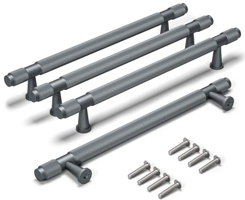 Bwintech 4 Stück 218MM Grau eloxiert gerändelt Schrank Griffe, 160MM Loch Zentren Schrank Knöpfe, Schrank, Kleiderschrank, Schublade Griffe