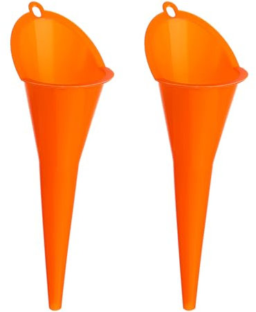 2 Pcs Multi-Purpose Spill Saver Funnel - Long Neck Plastic Funnel for Filling Automotive Oils, Lubricants, Engine Oils, Water, Diesel Fuel, Kerosene and Other Liquids - Orange
