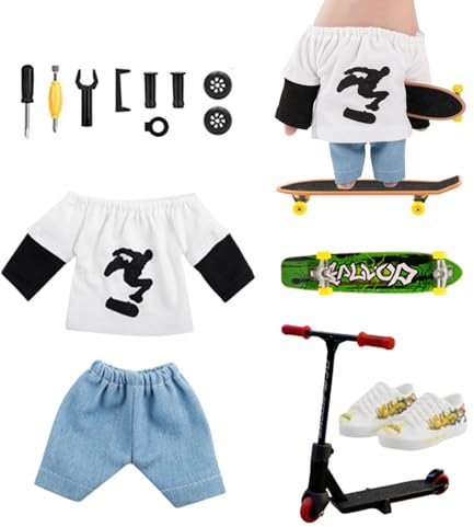 Spielzeug für Fingerboard – Finger-Scooter für Kinder | Fingerboard | Roller mit Hose und Schuhen | Partyzubehör mit Spielzeug zum Skaten | Ac