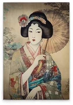 A.S. Création Leinwandbild Geisha Asia Vintage - Wandbild in Bunt, Beige - 60 x 90 cm - DD133159