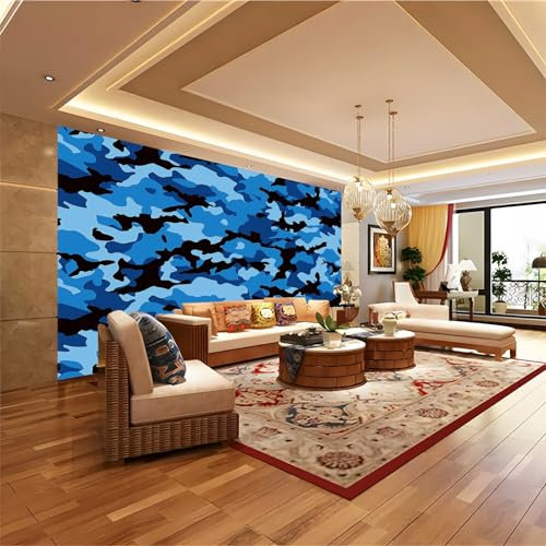 Fototapete Wandbild Blaues Camouflage-Muster Tapete Vliestapete 200 x 140 cmMöbelfolie für Wohnzimmer Schlafzimmer Wand Küche Möbel Blau