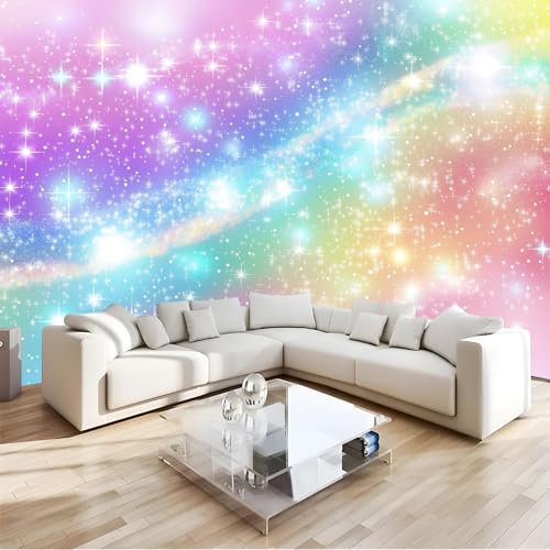 NAWVNMI Regenbogen-Tapete, Abziehbar Und Aufklebbar, 150 X 105 Cm, Glitzernder Hintergrund, Kontaktpapier, Gänseblümchen, Selbstklebende, Entfernbare Tapete Für Schlafzimmer, Dekorative Wandtapete