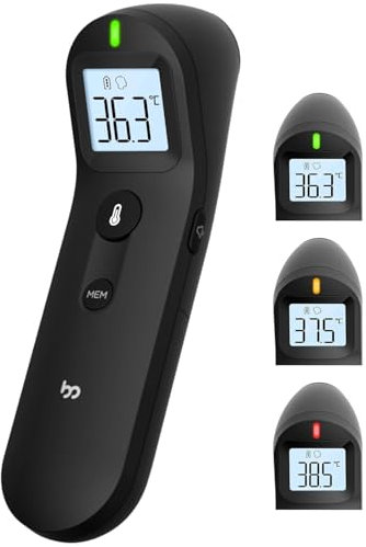 Fieberthermometer Kontaktlos für Baby und Erwachsene, Digitales Stirnthermometer Infrarot-thermometer mit Sofortiger, Genauer Ablesung, Fieberalarm,schwarz