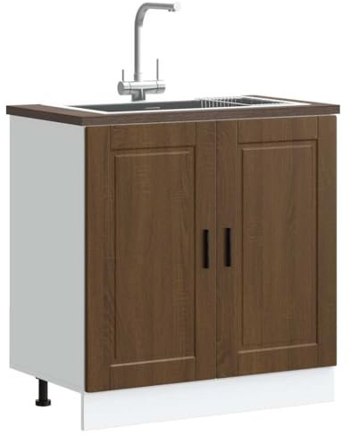 Myheimly Küchenschrank Holzwerkstoff,hoher Küchenschrank, Schrank,Küchenzeile,Schrank Küche,Einbauküche Spülenunterschrank Porto Braun Eichen-Optik 80x46x81,5 cm