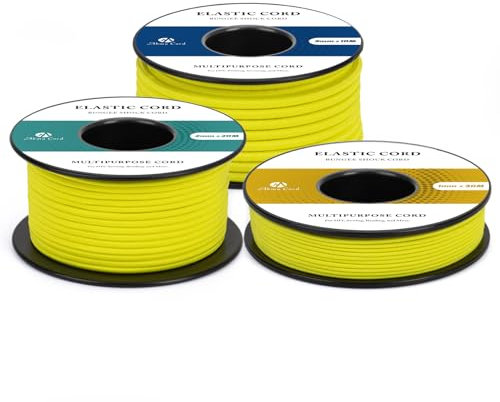 Abma Cord Gummischnur 2mm x 20m Gummikordel Gummiband Elastische Kordel Rund Gummiseil für Rucksack, Party-Hüte, Schmuck, Basteln, Camping, Zelt - Neongelb