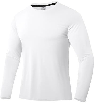 Men's Rash Guard Shirt UPF 50+ Sonnenschutz Kleidung Langarm-T-Shirts für Männer leichte schnell trocknende SPF UV Swim Shirts Weiß 01 2XL