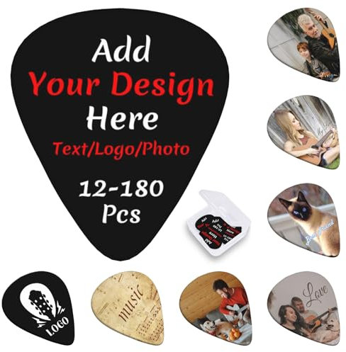 Naispanda Personalisierte Gitarre Picks, 12-180 Pack Personalisierte Foto Gitarren-Plektren, Guitar Picks, Bass-Plektren mit Ihrem Foto/Logo/Text für Gitarrenspieler Männer Frauen Papa