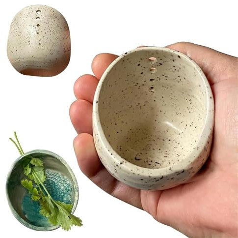Pottery Herb Stripper Bowl, 2025 New Herb Stripper Bowl Ceramic Pottery, Handmade Different Round Hole Sizes, Kitchen Leaf Stripping Tools, Suitable for Peeling Off The Leafy Assembly ﻿ ﻿ ﻿ (A)