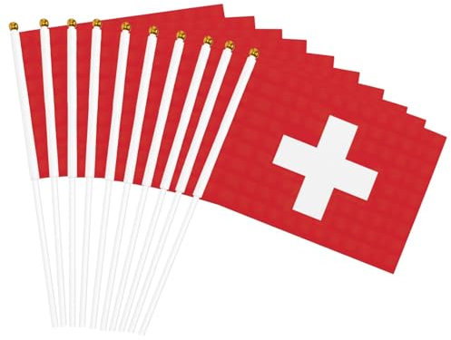 Petit drapeau suisse imprimé drapeau suisse, double face bâton main agitant drapeau 14 x 20,8 cm