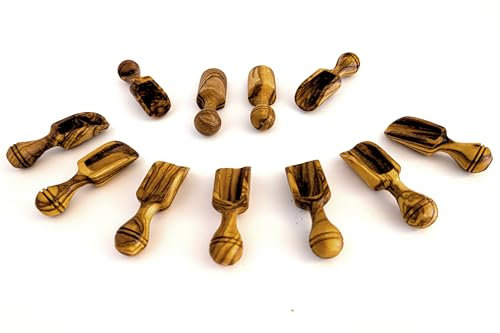 EMNA 11 cuillères en bois d'olivier rare et noble, fabriquées à la main avec amour, luxueuses et durables, parfaites pour les épices, le sel, le sucre, le café, la pelle à épices de qualité