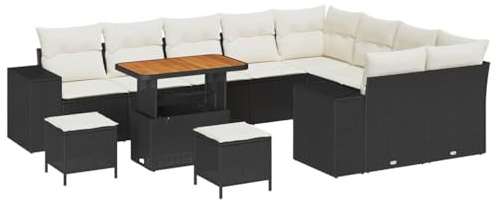 vidaXL Garten-Sofa-Set 12 pcs Schwarz und Creme 90 x 55 x 71 cm, Verstellbare Füße, modernes Garten-Sofa-Set, modulare Außenmöbel, Poly-Rattan-Lounge, perfektes Sommer-Sitzarrangement